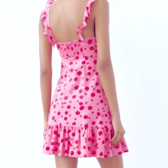 Zara NWT xs pink floral mini dress - Picture 4 of 7